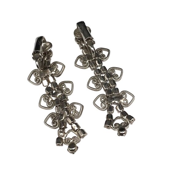 Dazzling and Dainty Filigree Heart Crystal Drop Earrings, Romantic Wedding Jewel - Picture 3 of 4
